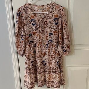 Floral Patterned Dress with Tie Neck